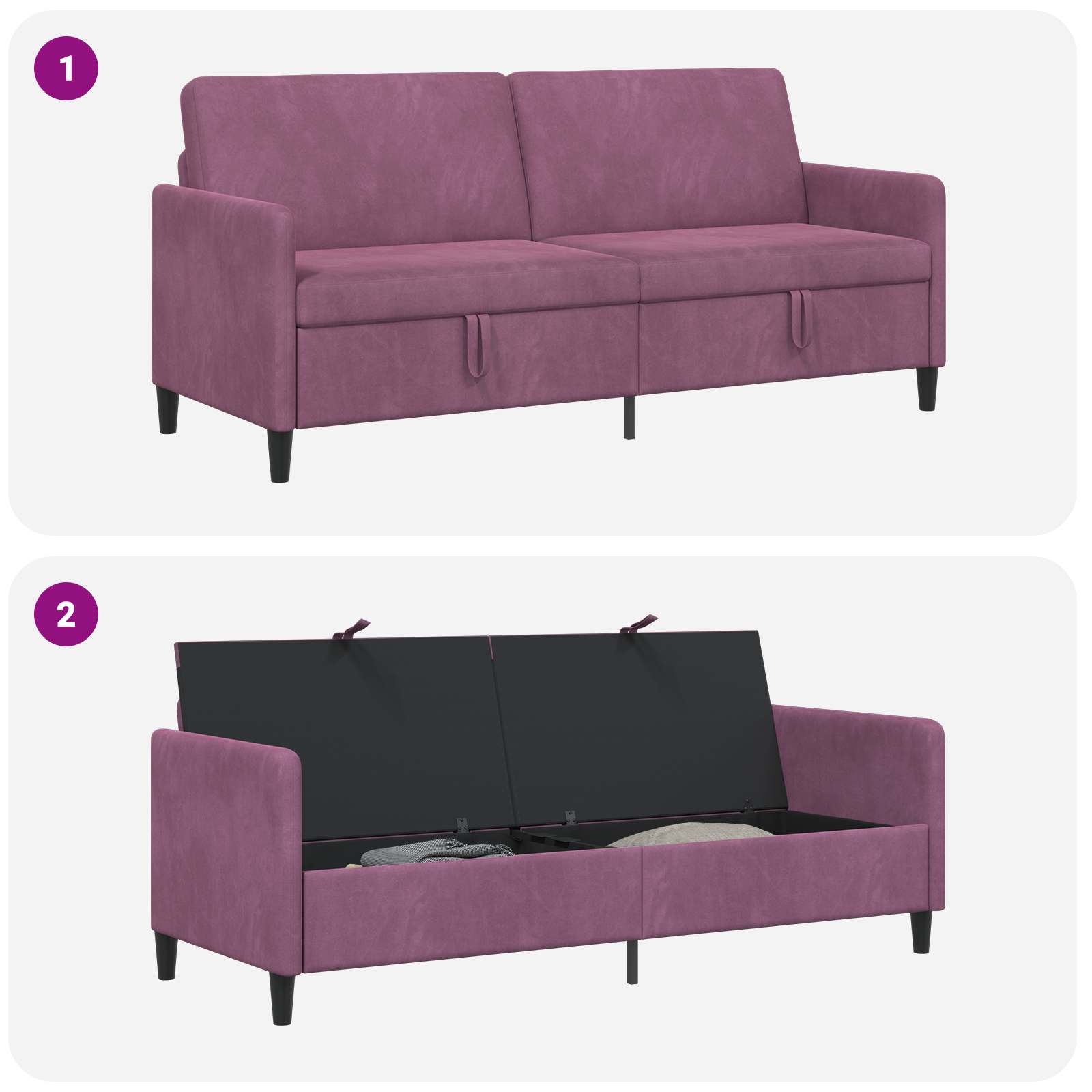 Sofa mit Stauraum Lila 192 x 78 x 87 cm Polyester