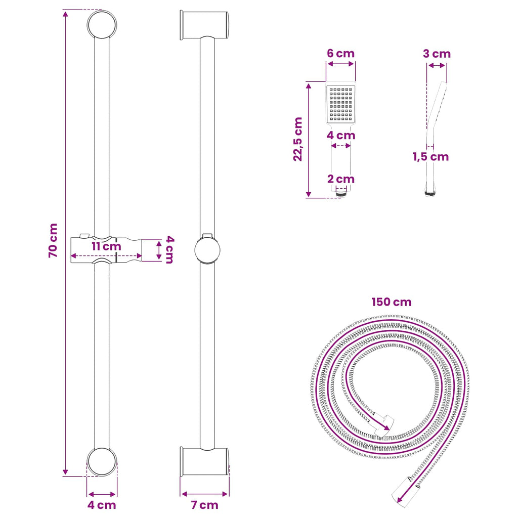 Duschsystem-Set Chrom 70 cm Edelstahl