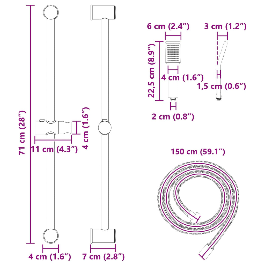 Duschsystem-Set Schwarz 70 cm Edelstahl
