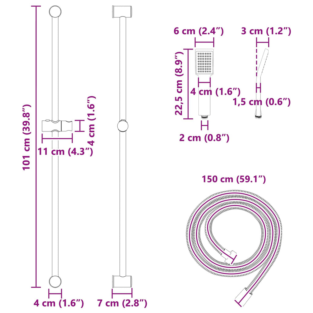 Duschsystem-Set Chrom 100 cm Edelstahl