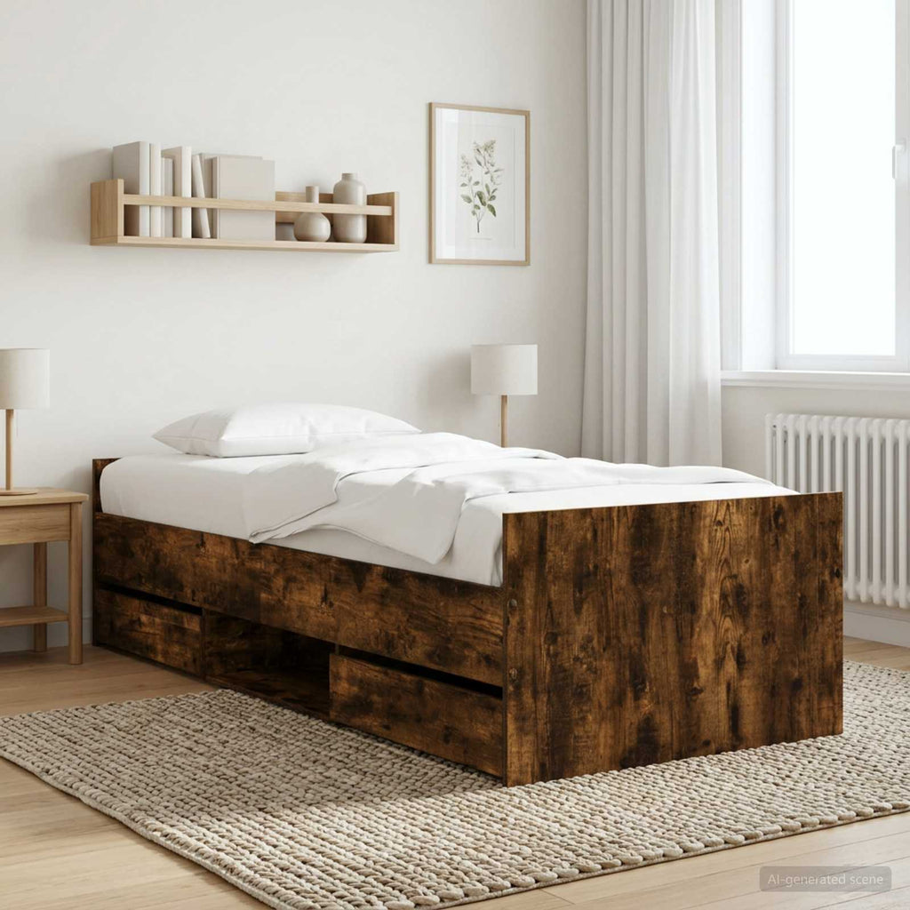 Bettrahmen mit Schubladen Geräucherte Eiche Holzwerkstoff