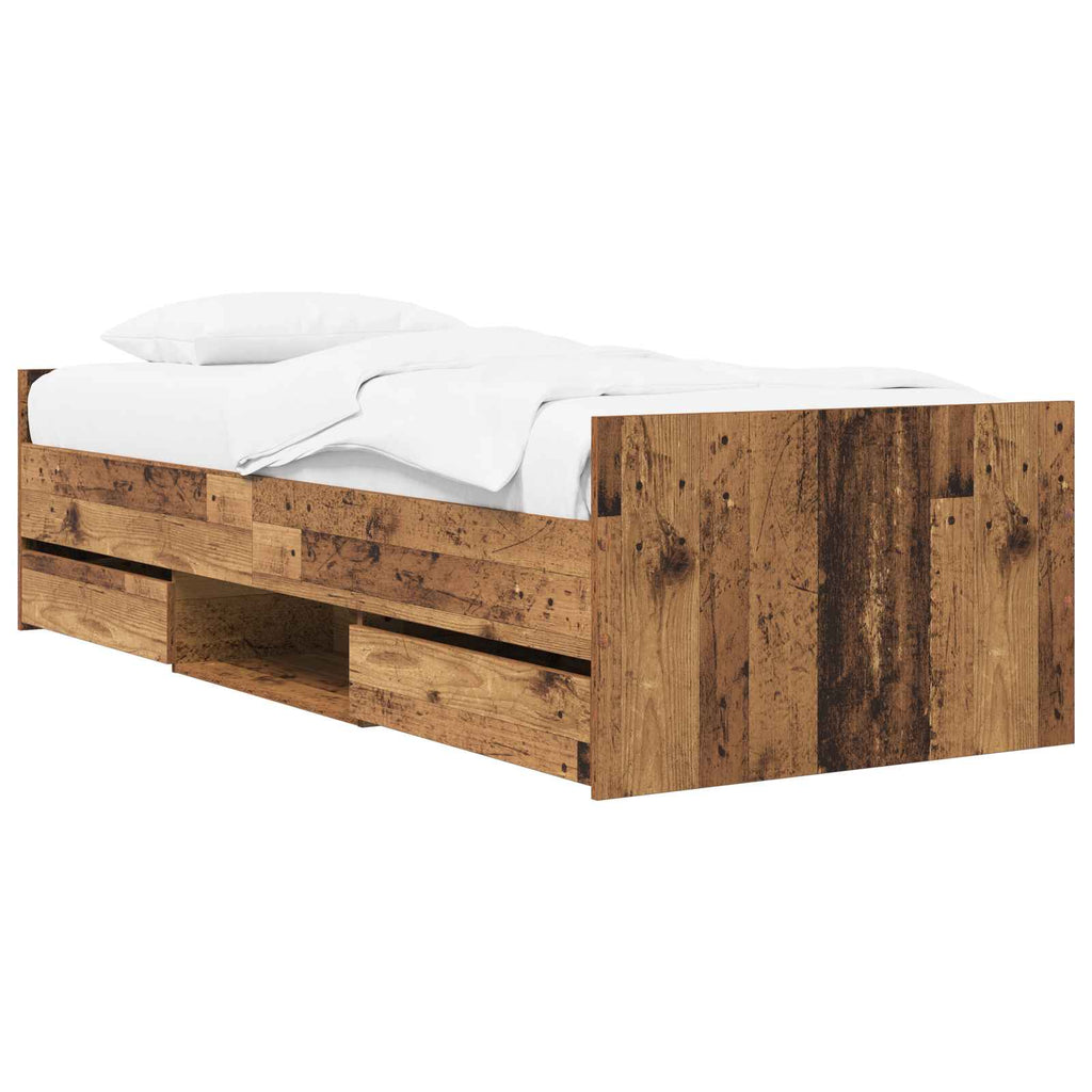 Bettrahmen mit Schubladen mit Kopfteil Altholz Holzwerkstoff