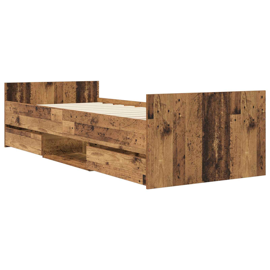 Bettrahmen mit Schubladen mit Kopfteil Altholz Holzwerkstoff