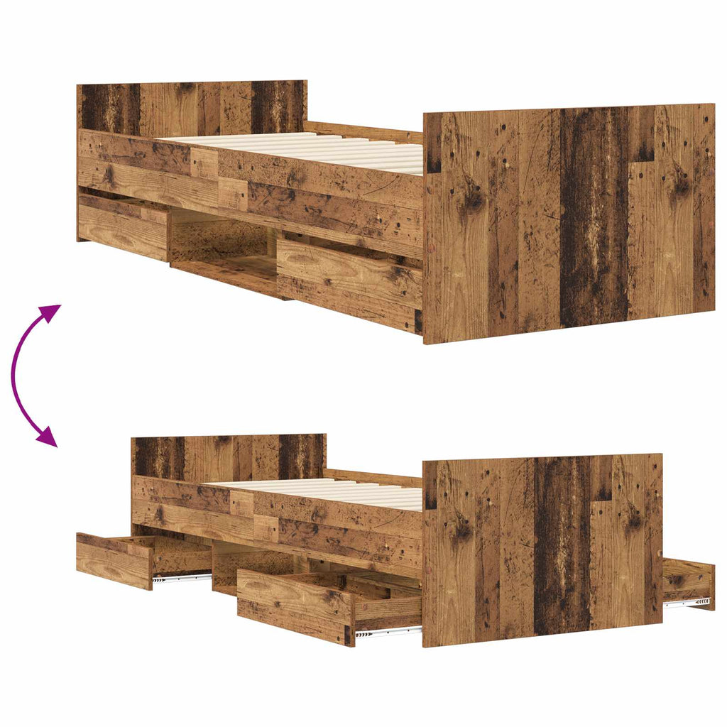 Bettrahmen mit Schubladen mit Kopfteil Altholz Holzwerkstoff