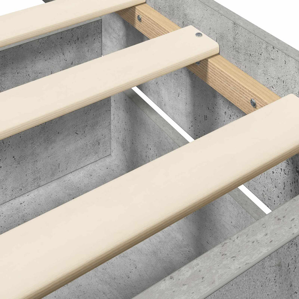 Bettrahmen mit Schubladen mit Kopfteil Betongrau Holzwerkstoff