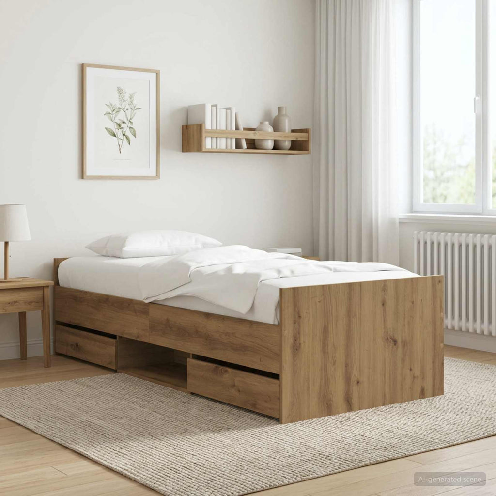 Bettrahmen mit Schubladen Kunsthandwerk Eiche Holzwerkstoff