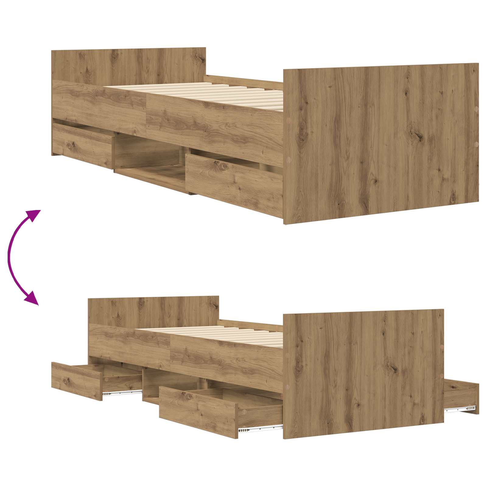Bettrahmen mit Schubladen Kunsthandwerk Eiche Holzwerkstoff