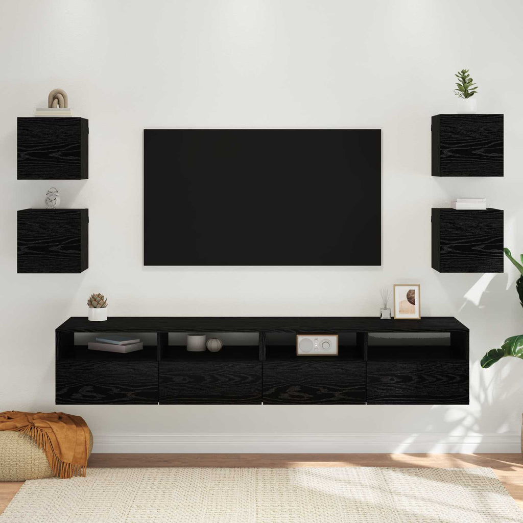 Wandmontiertes TV-Regal 4 pcs Schwarze Eiche 30,5 x 30 x 30 cm