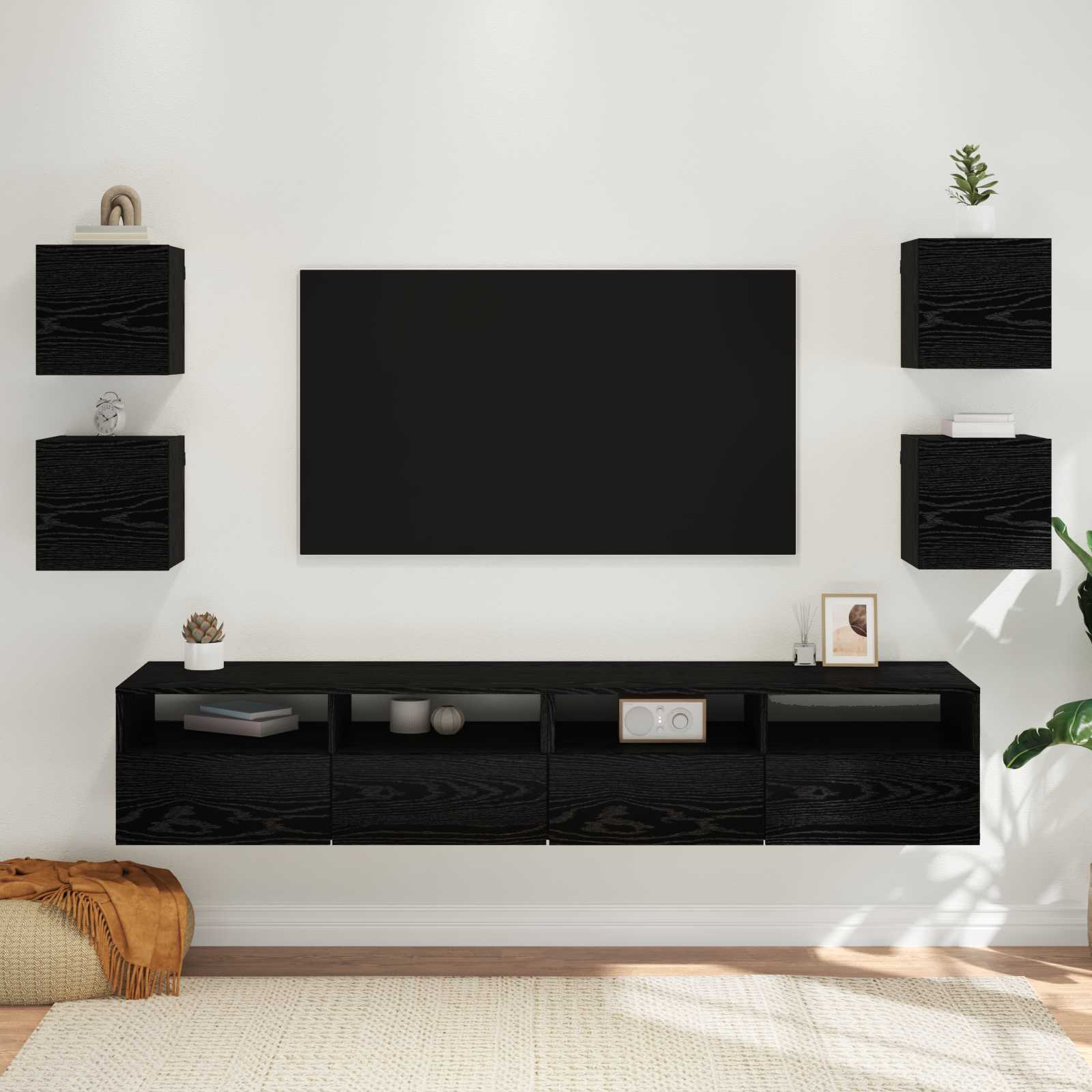 Wandmontiertes TV-Regal 4 pcs Schwarze Eiche 30,5 x 30 x 30 cm