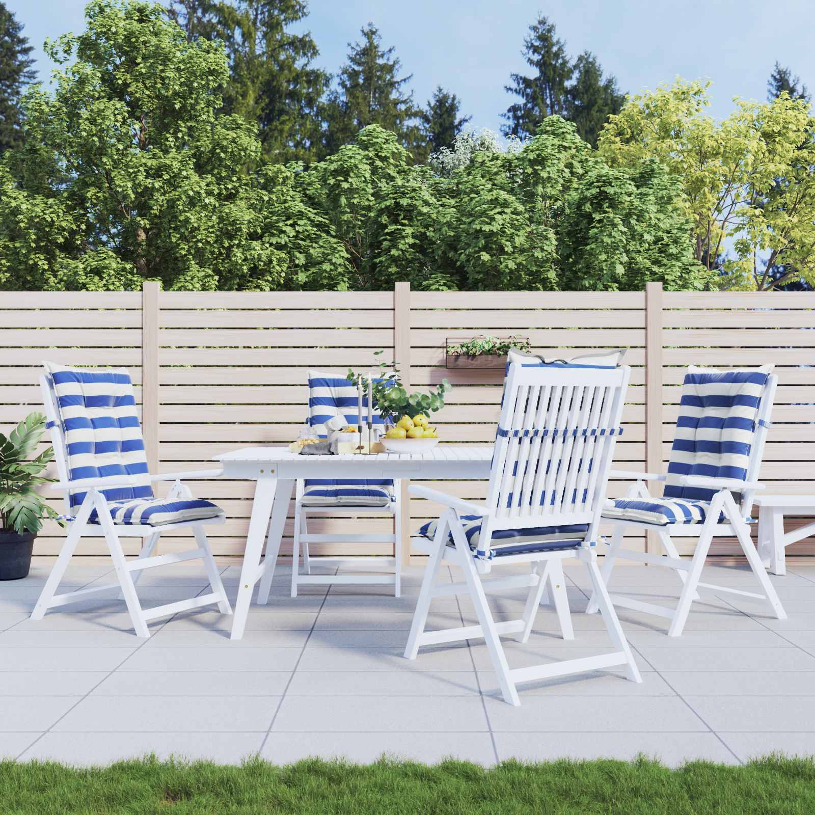 Kissen für draußen 4 pcs Blau und Weiß 120 x 50 x 7 cm Stoff
