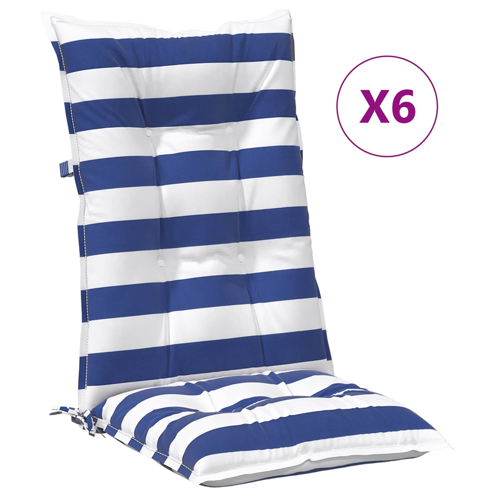 Outdoor-Kissen 6 Stück Blau und Weiß 120 x 50 x 7 cm Stoff