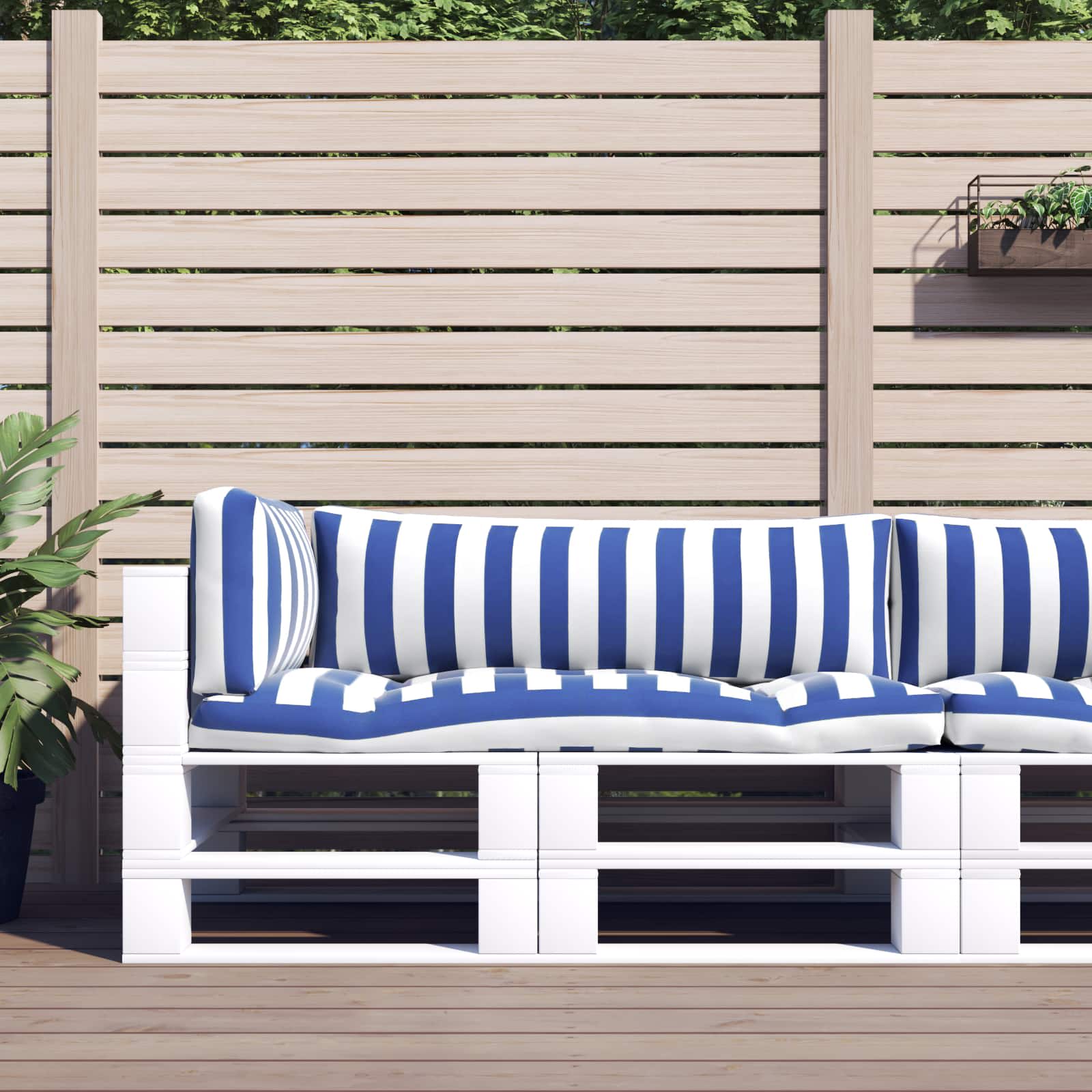 Kissen für draußen 3 pcs Blau und Weiß 103 x 58 x 10 cm Stoff