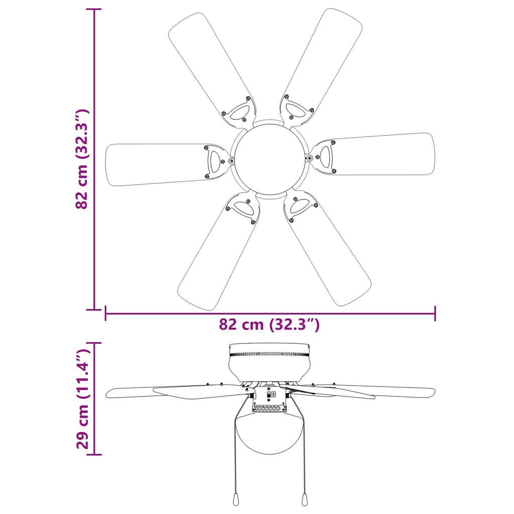 Deckenventilator mit Licht Ø 82 cm Schwarz