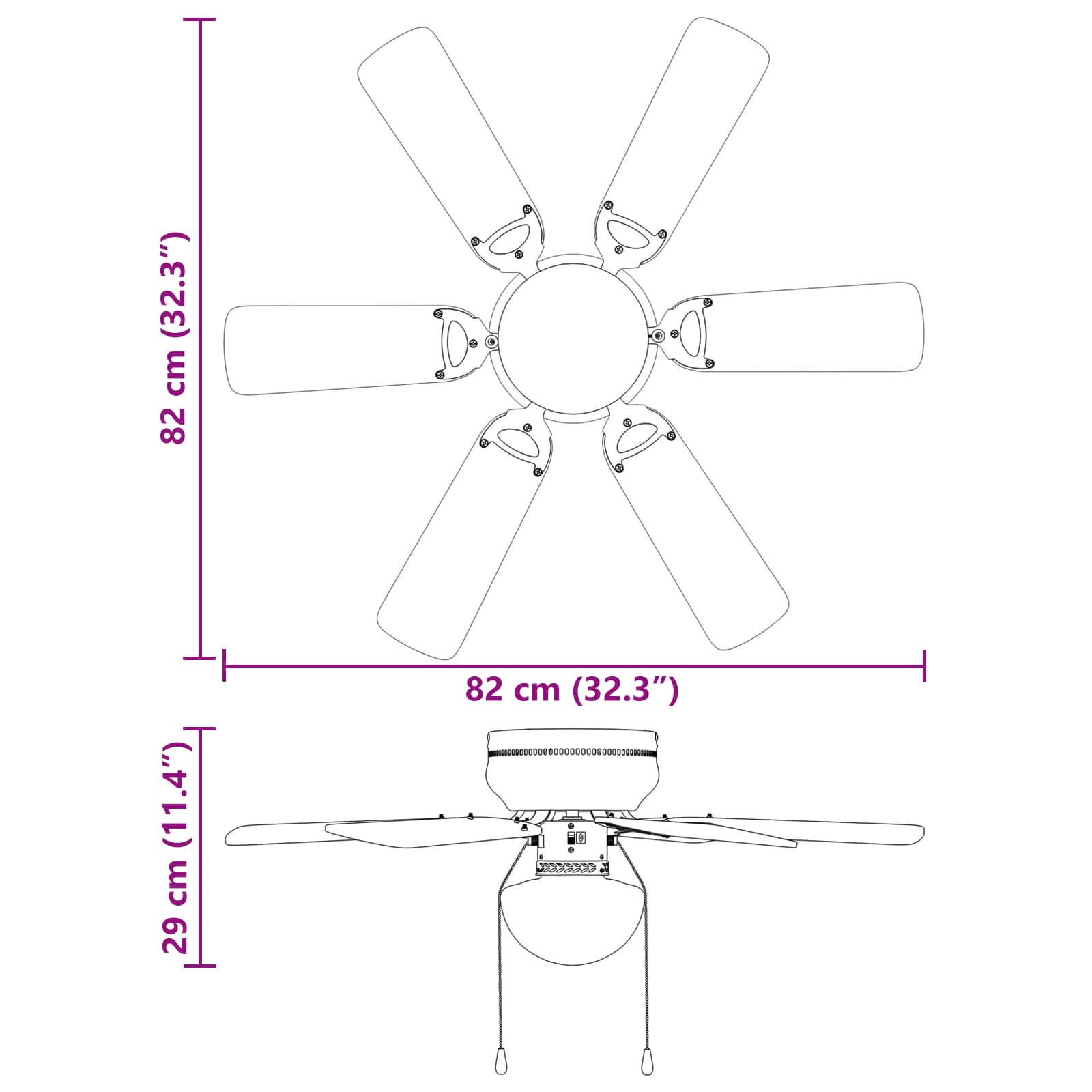 Deckenventilator mit Licht Ø 82 cm Schwarz