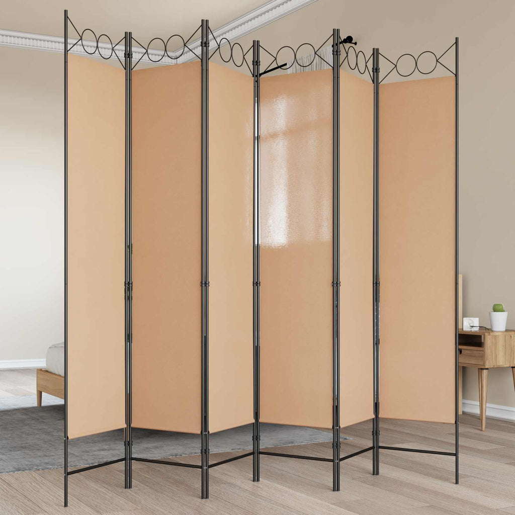 6-teiliger Raumtrenner Beige 240 x 200 cm Stoff