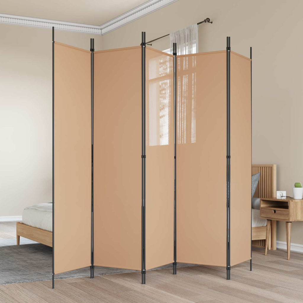 5-teiliger Raumteiler Beige 250 x 200 cm Stoff