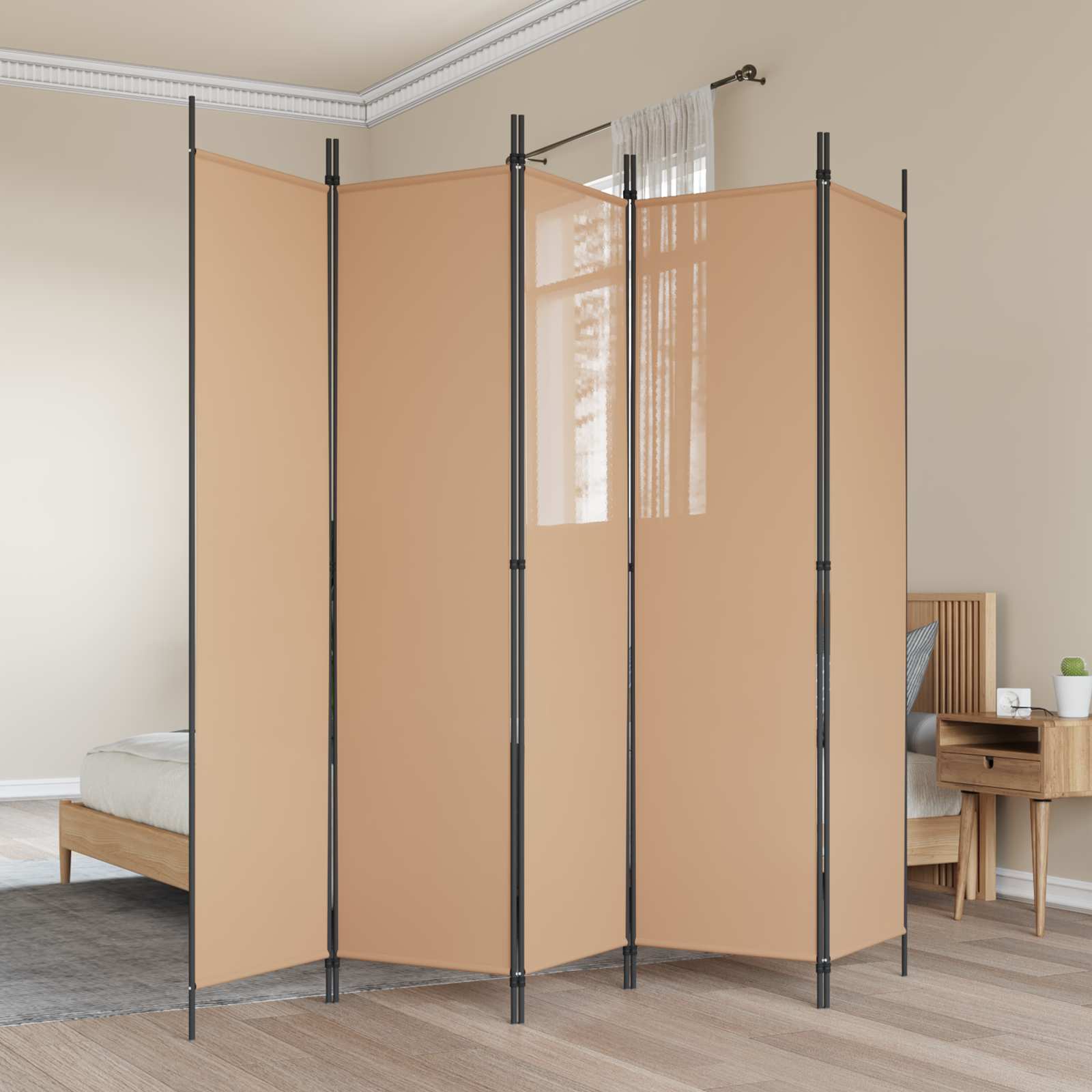5-teiliger Raumteiler Beige 250 x 200 cm Stoff