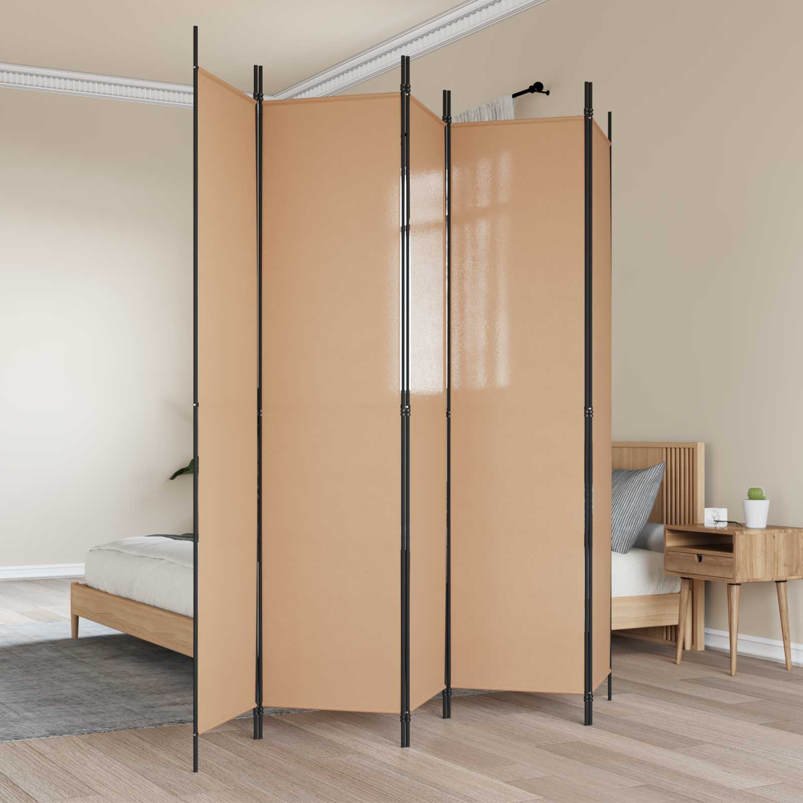 5-teiliger Raumteiler Beige 250 x 220 cm Stoff