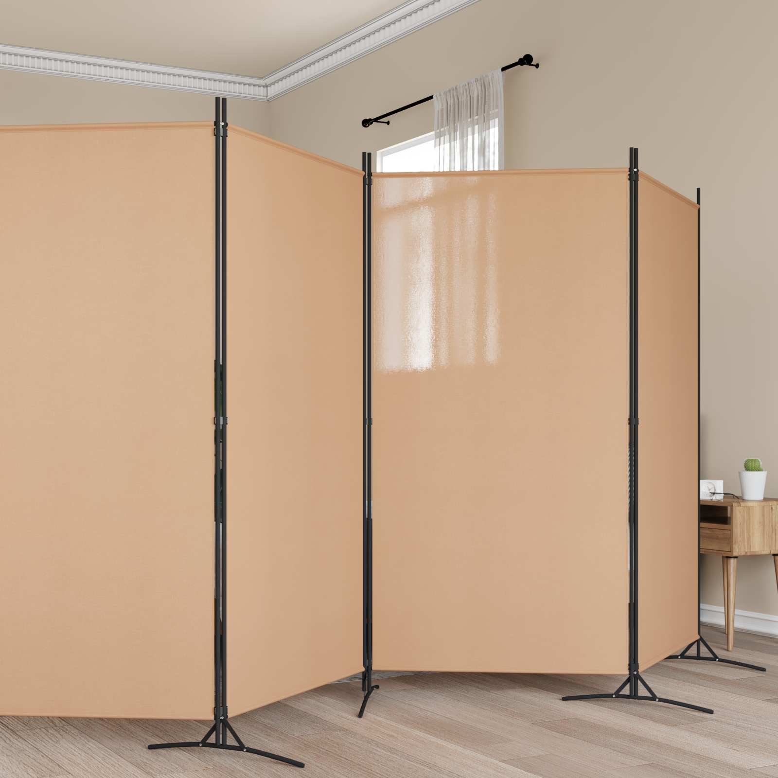6-teiliger Raumtrenner Beige 520 x 180 cm Stoff