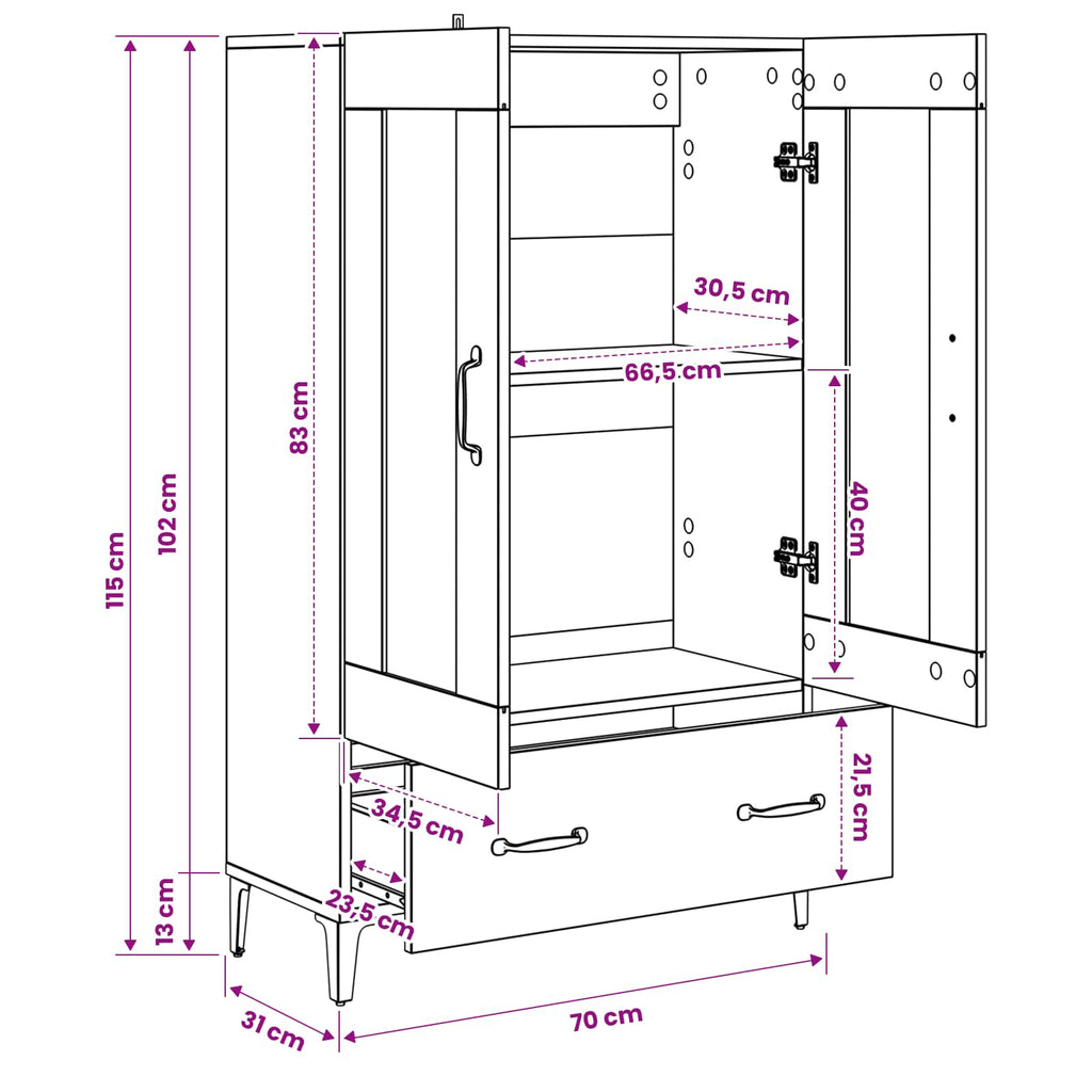 Highboard Artisan-Eiche 70 x 31 x 115 cm Holzwerkstoff