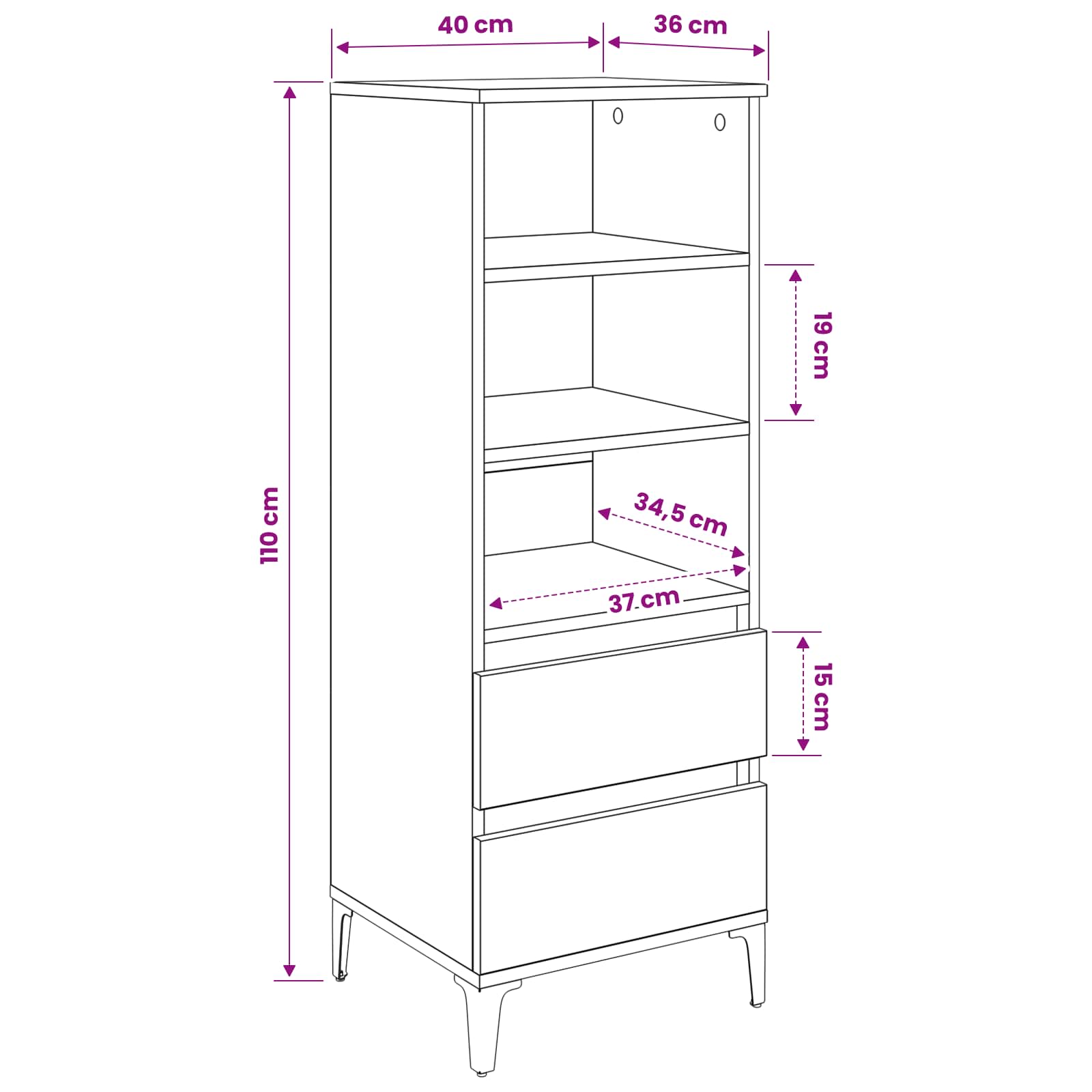 Highboard Artisan-Eiche 40 x 36 x 110 cm Holzwerkstoff