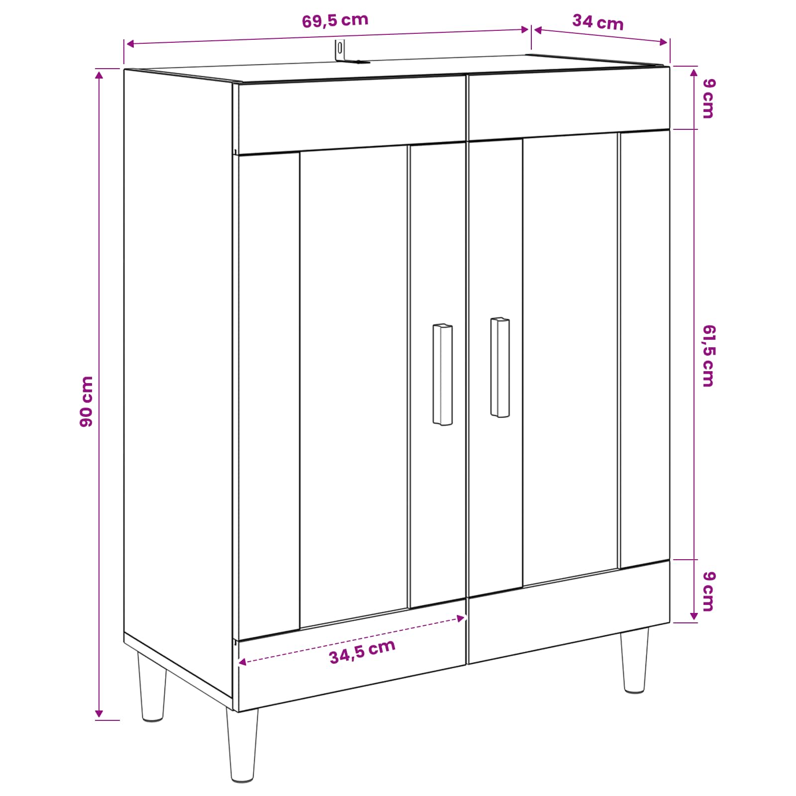 Sideboard Artisan-Eiche 69,5 x 34 x 90 cm Holzwerkstoff