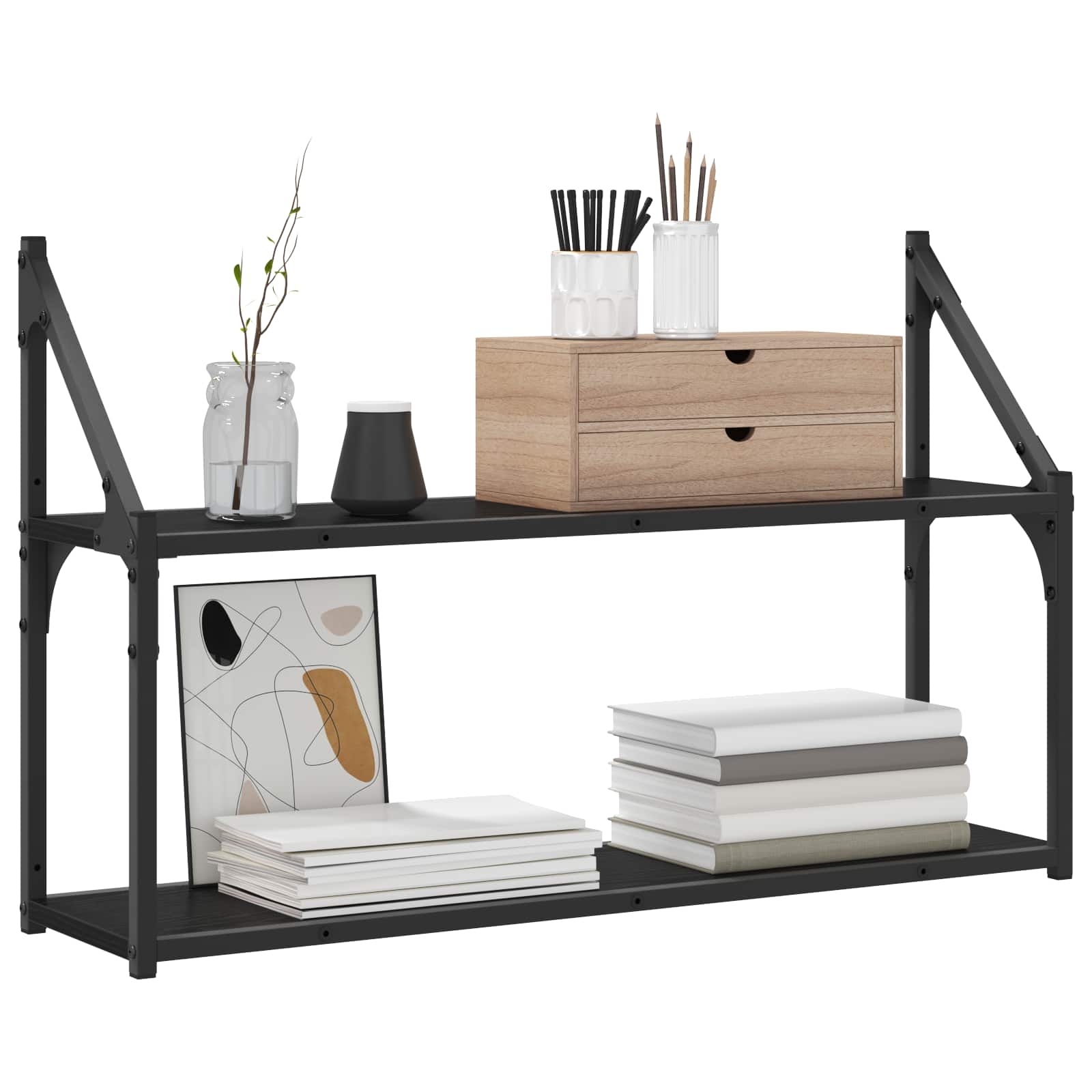 Wandregal Wandhalterung Schwarz Eichen-Optik 80 x 21 x 51 cm