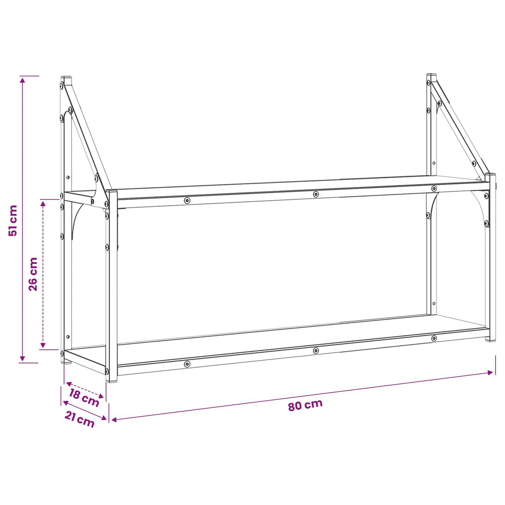 Wandregal Wandhalterung Schwarz Eichen-Optik 80 x 21 x 51 cm