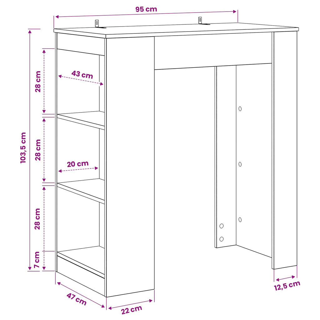 Bartisch 95 x 47 x 103,5 cm Holzwerkstoff Schwarze Eiche