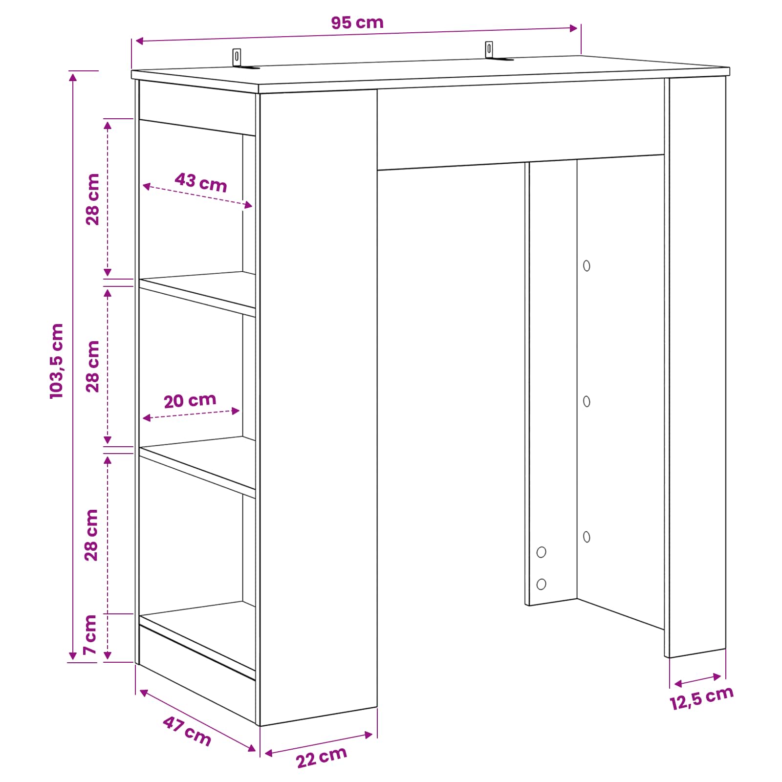 Bartisch 95 x 47 x 103,5 cm Holzwerkstoff Schwarze Eiche