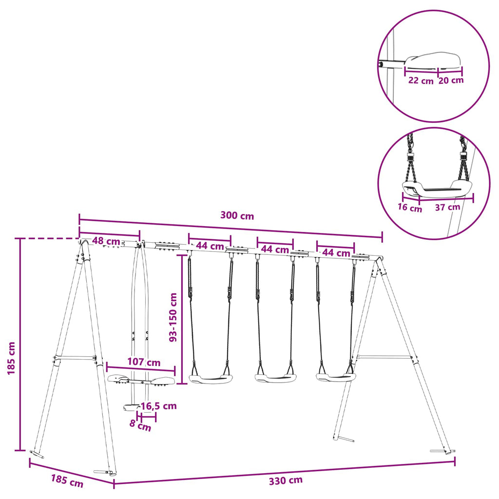 Outdoor Schaukelset Mehrfarbig 330 x 185 x 185 cm Stahl und PE