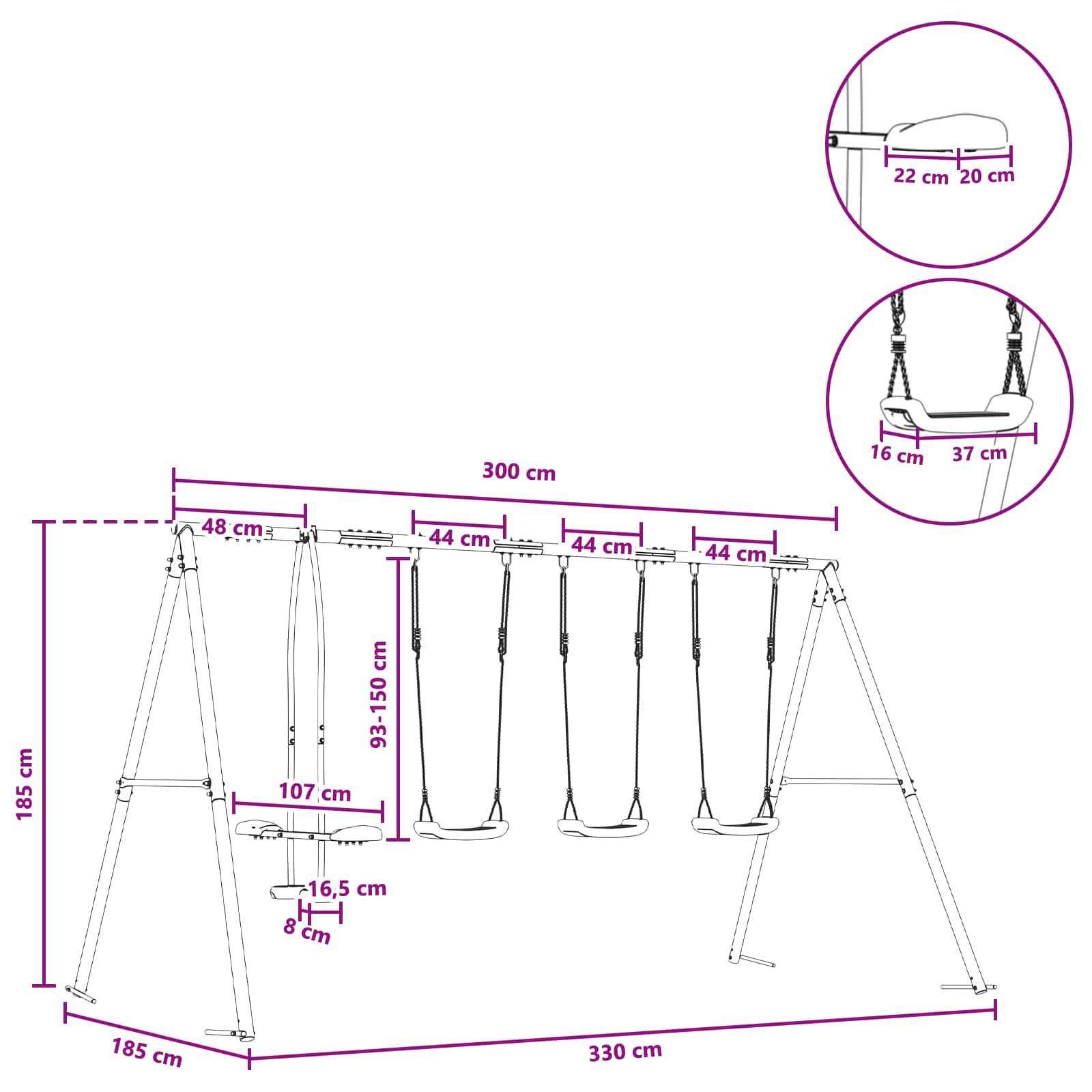 Outdoor Schaukelset Mehrfarbig 330 x 185 x 185 cm Stahl und PE