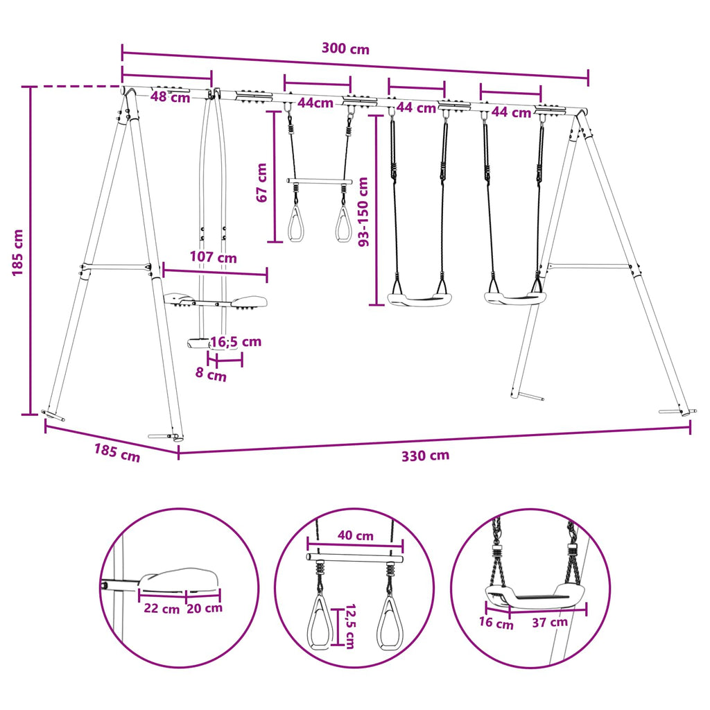 Outdoor Schaukelset Mehrfarbig 330 x 185 x 185 cm Stahl und PE