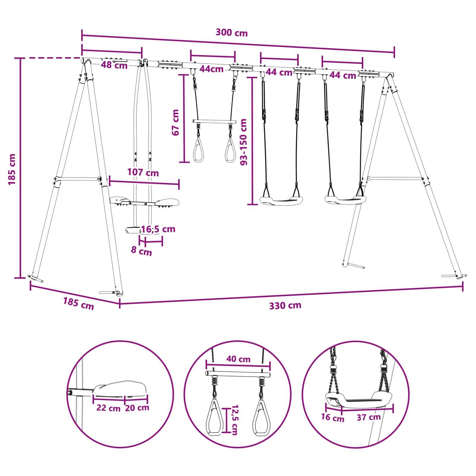 Outdoor Schaukelset Mehrfarbig 330 x 185 x 185 cm Stahl und PE