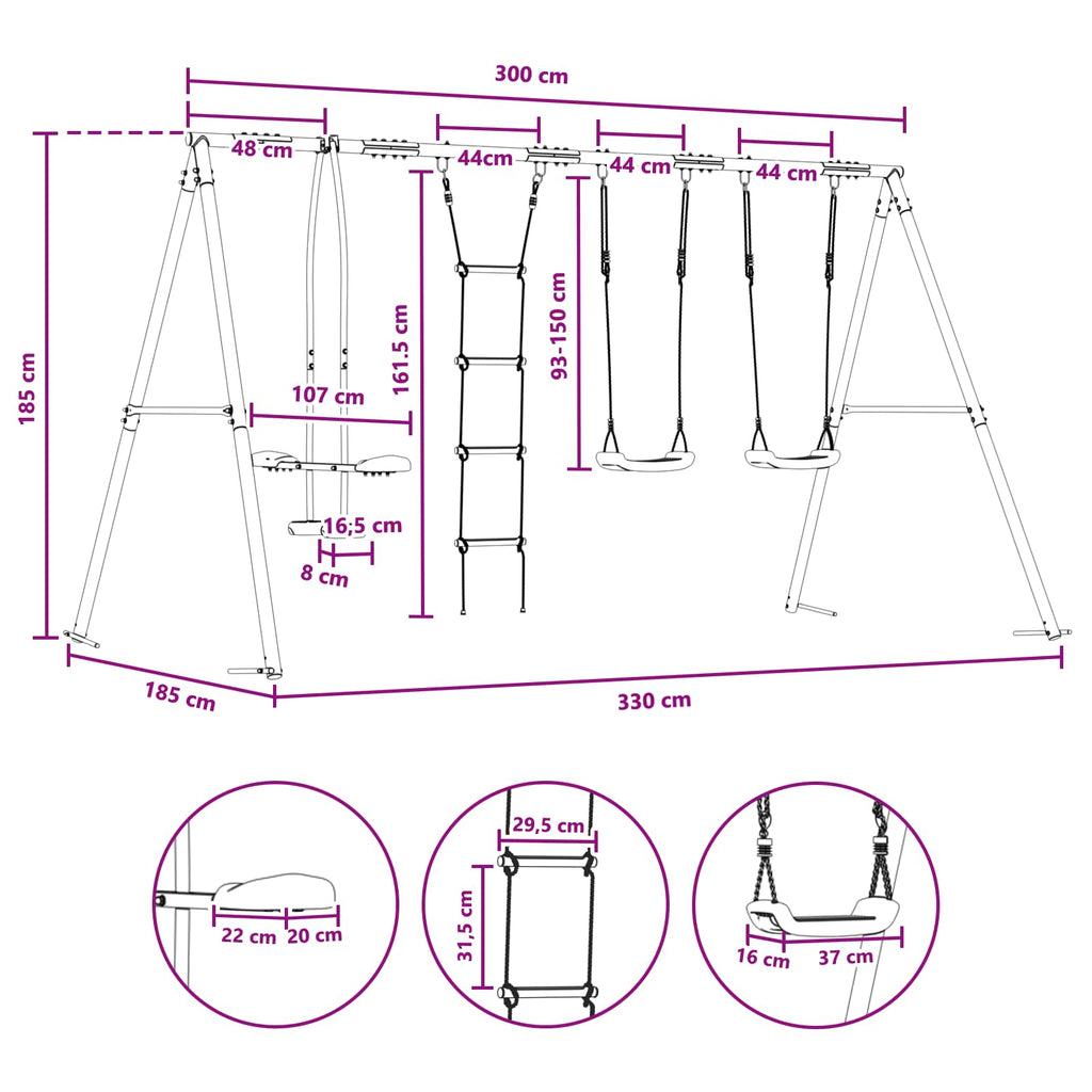 Outdoor Schaukelset Mehrfarbig 330 x 185 x 185 cm Stahl und PE