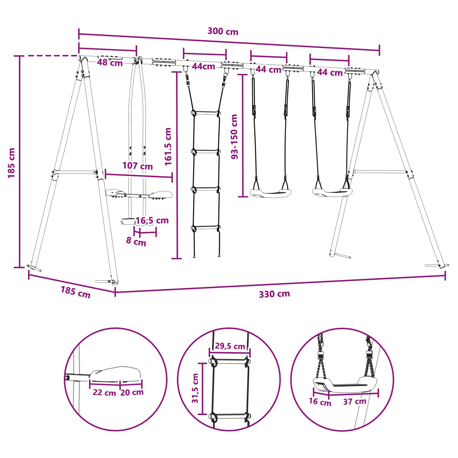 Outdoor Schaukelset Mehrfarbig 330 x 185 x 185 cm Stahl und PE