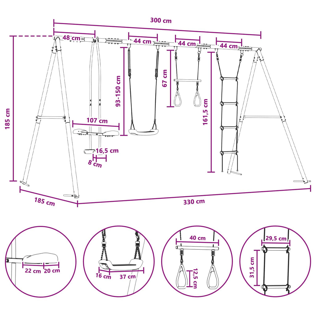 Outdoor Schaukelset Mehrfarbig 330 x 185 x 185 cm Stahl und PE