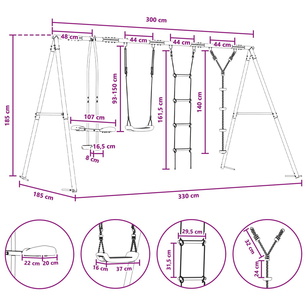 Outdoor Schaukelset Mehrfarbig 330 x 185 x 185 cm Stahl und PE