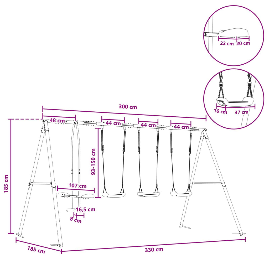 Outdoor Schaukelset Mehrfarbig 330 x 185 x 185 cm Stahl und PE