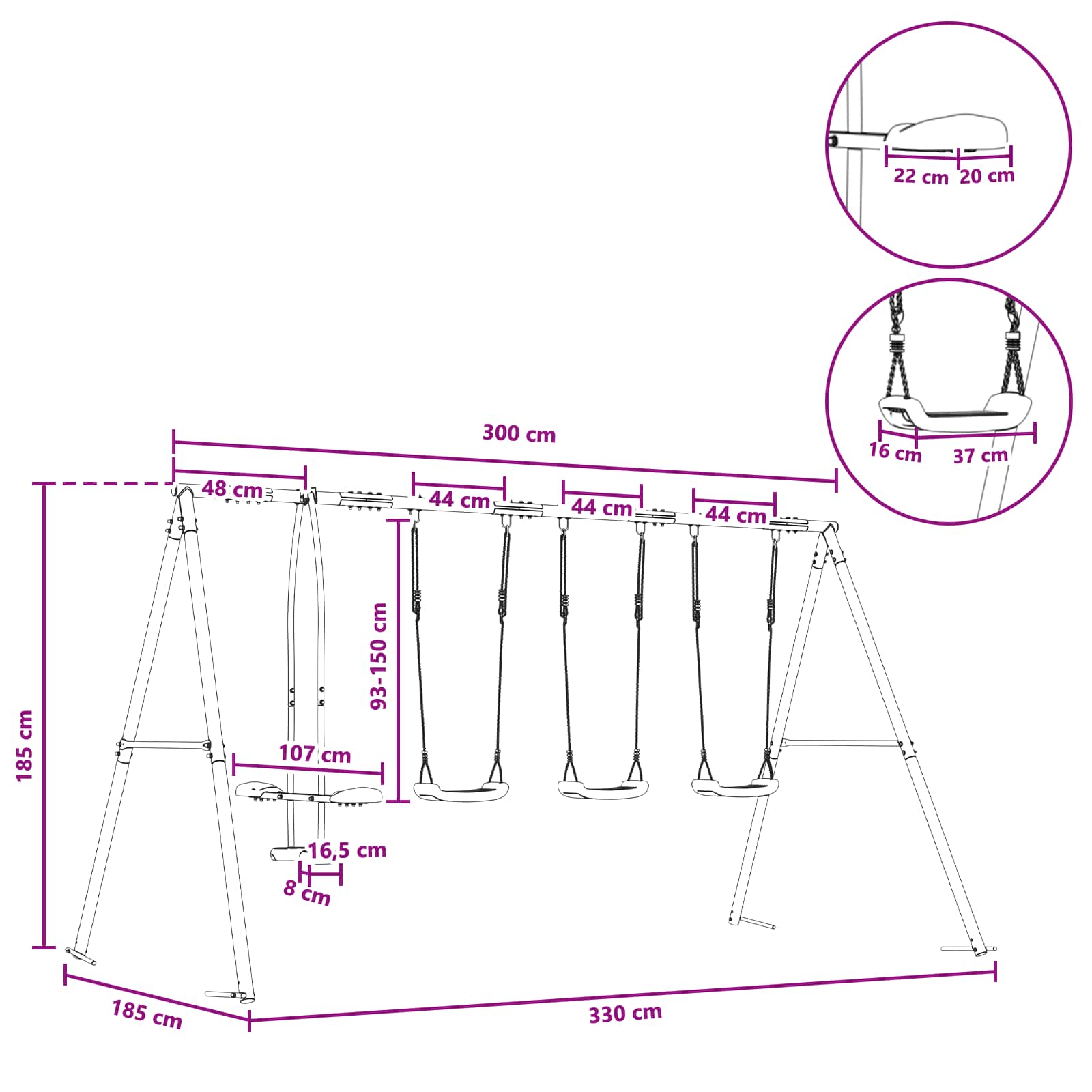 Outdoor Schaukelset Mehrfarbig 330 x 185 x 185 cm Stahl und PE