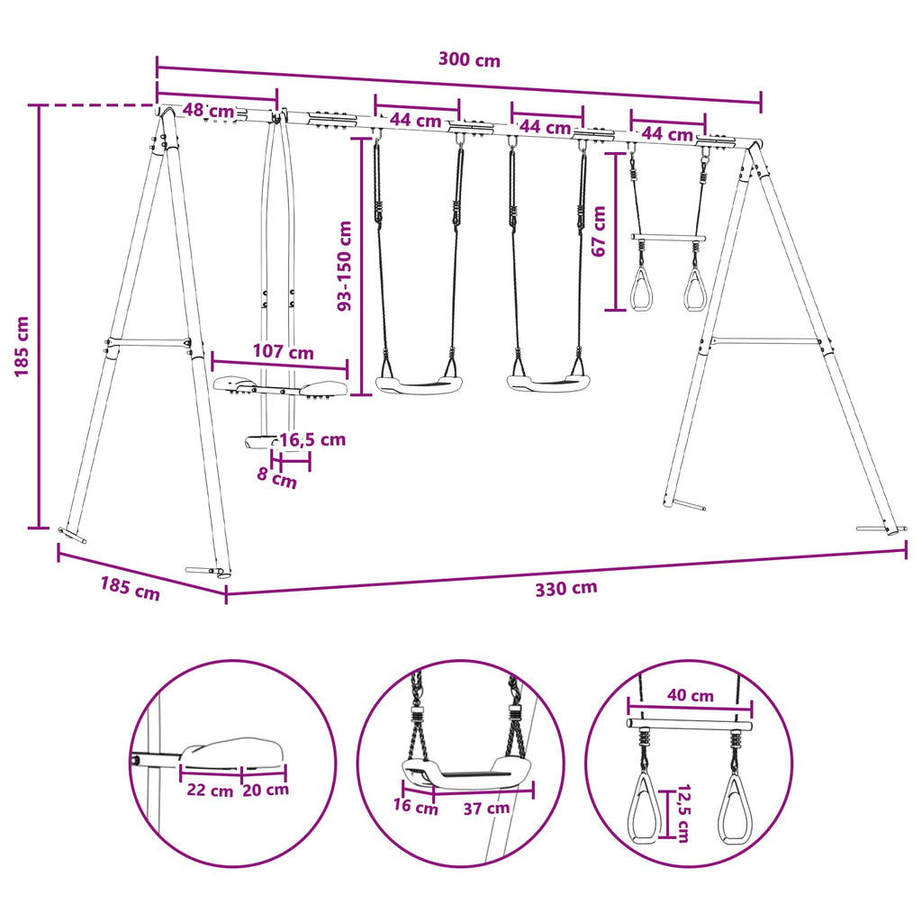 Outdoor Schaukelset Mehrfarbig 330 x 185 x 185 cm Stahl und PE