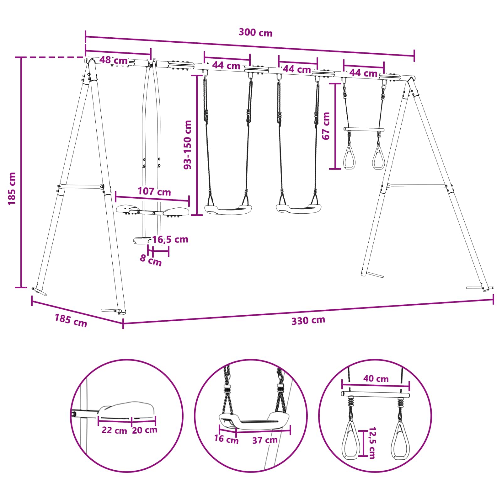 Outdoor Schaukelset Mehrfarbig 330 x 185 x 185 cm Stahl und PE