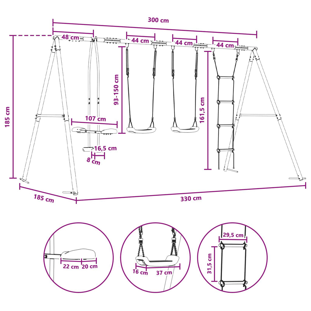 Outdoor Schaukelset Mehrfarbig 330 x 185 x 185 cm Stahl und PE