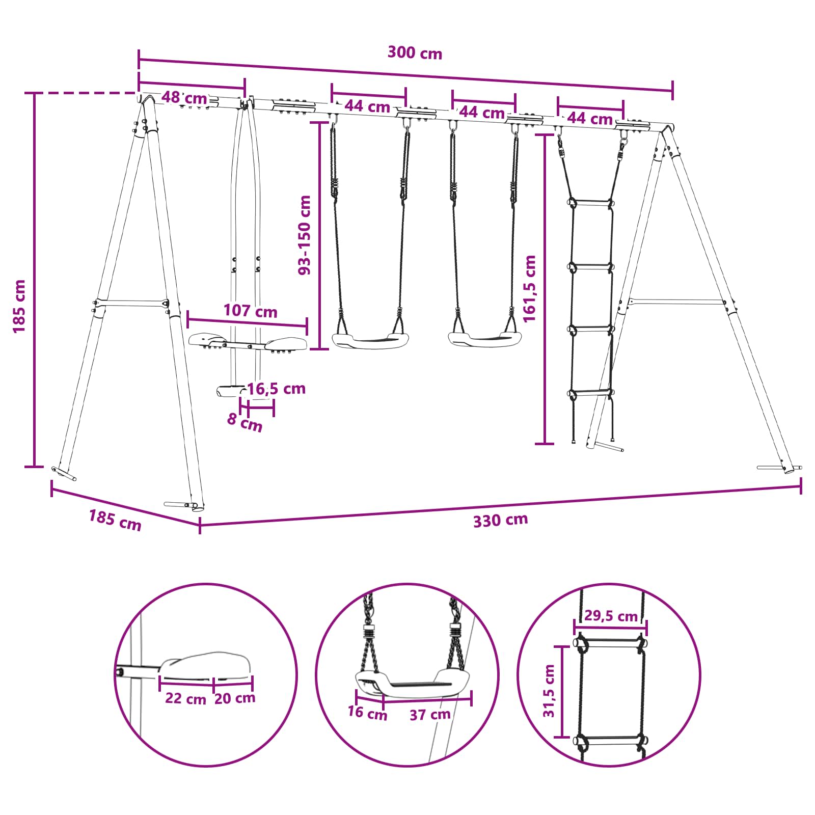 Outdoor Schaukelset Mehrfarbig 330 x 185 x 185 cm Stahl und PE
