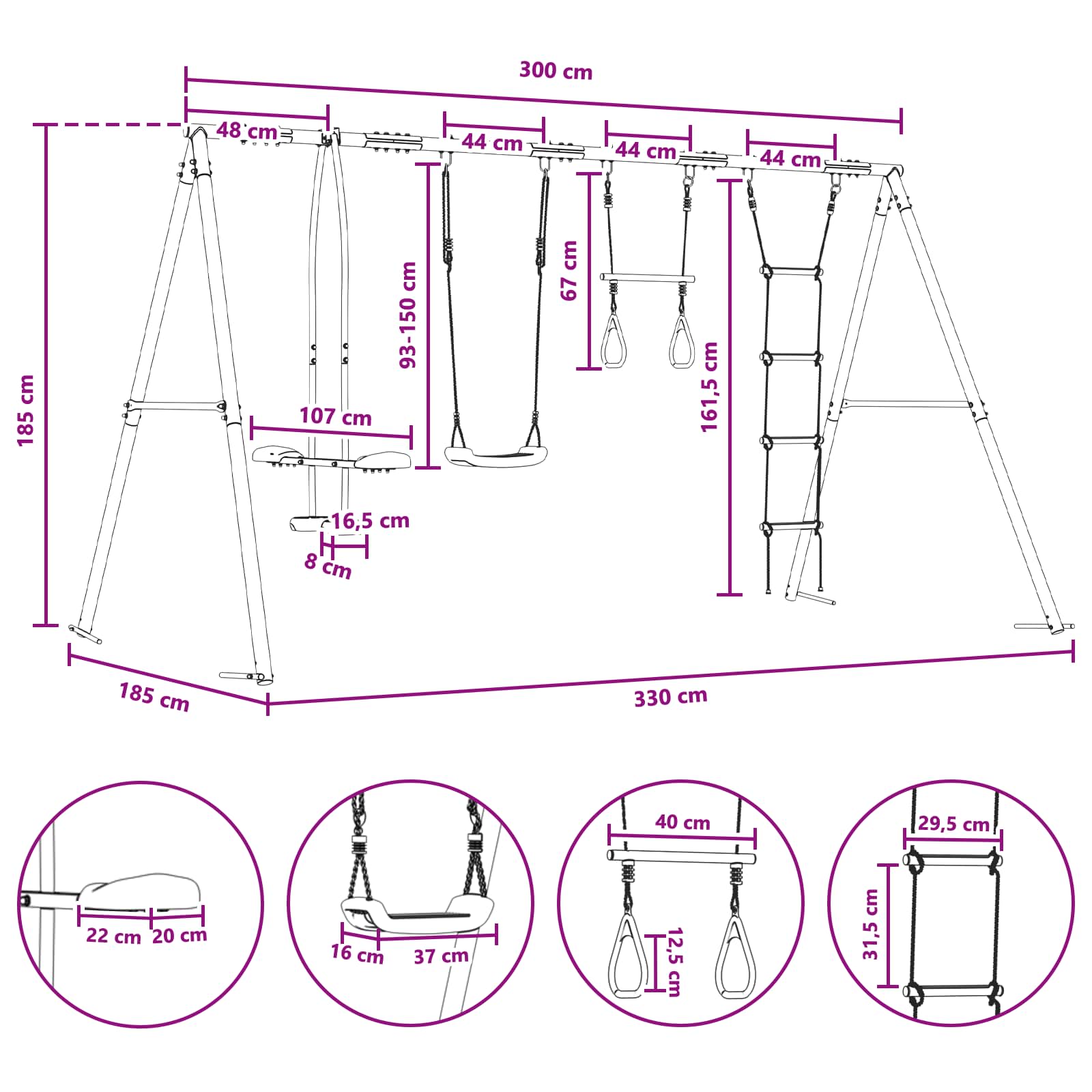 Outdoor Schaukelset Mehrfarbig 330 x 185 x 185 cm Stahl und PE
