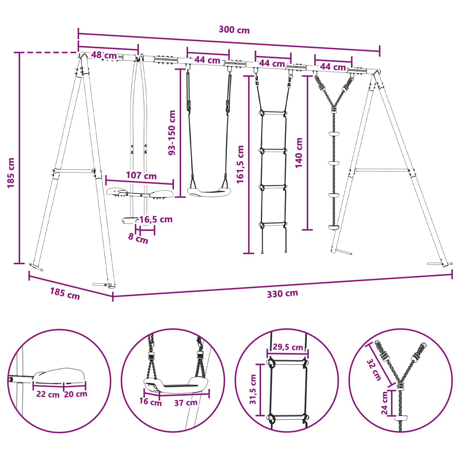 Outdoor Schaukelset Mehrfarbig 330 x 185 x 185 cm Stahl und PE