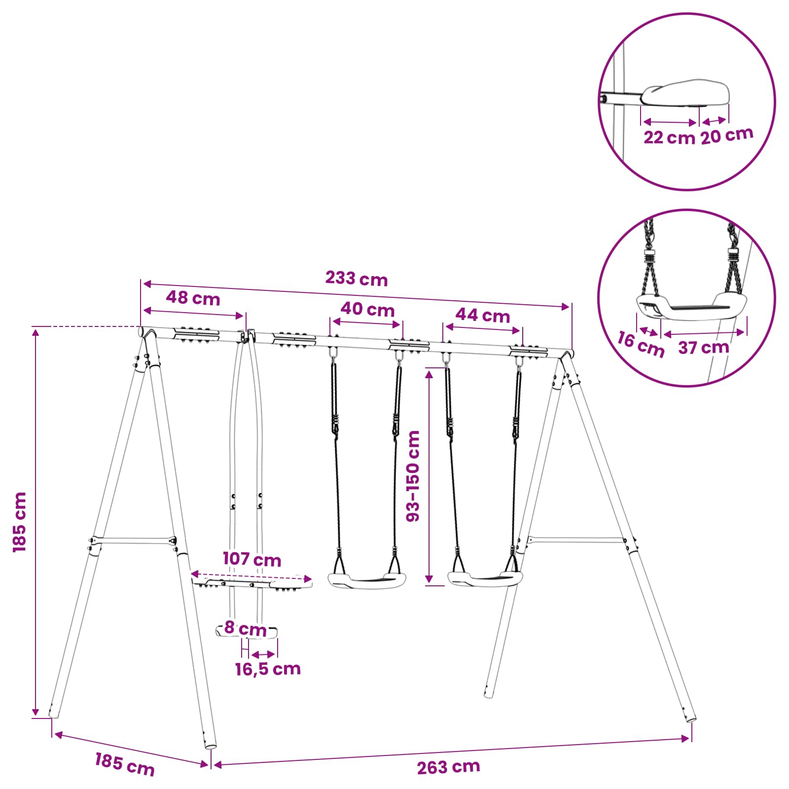 Outdoor Schaukelset Mehrfarbig 263 x 185 x 185 cm Stahl und PE