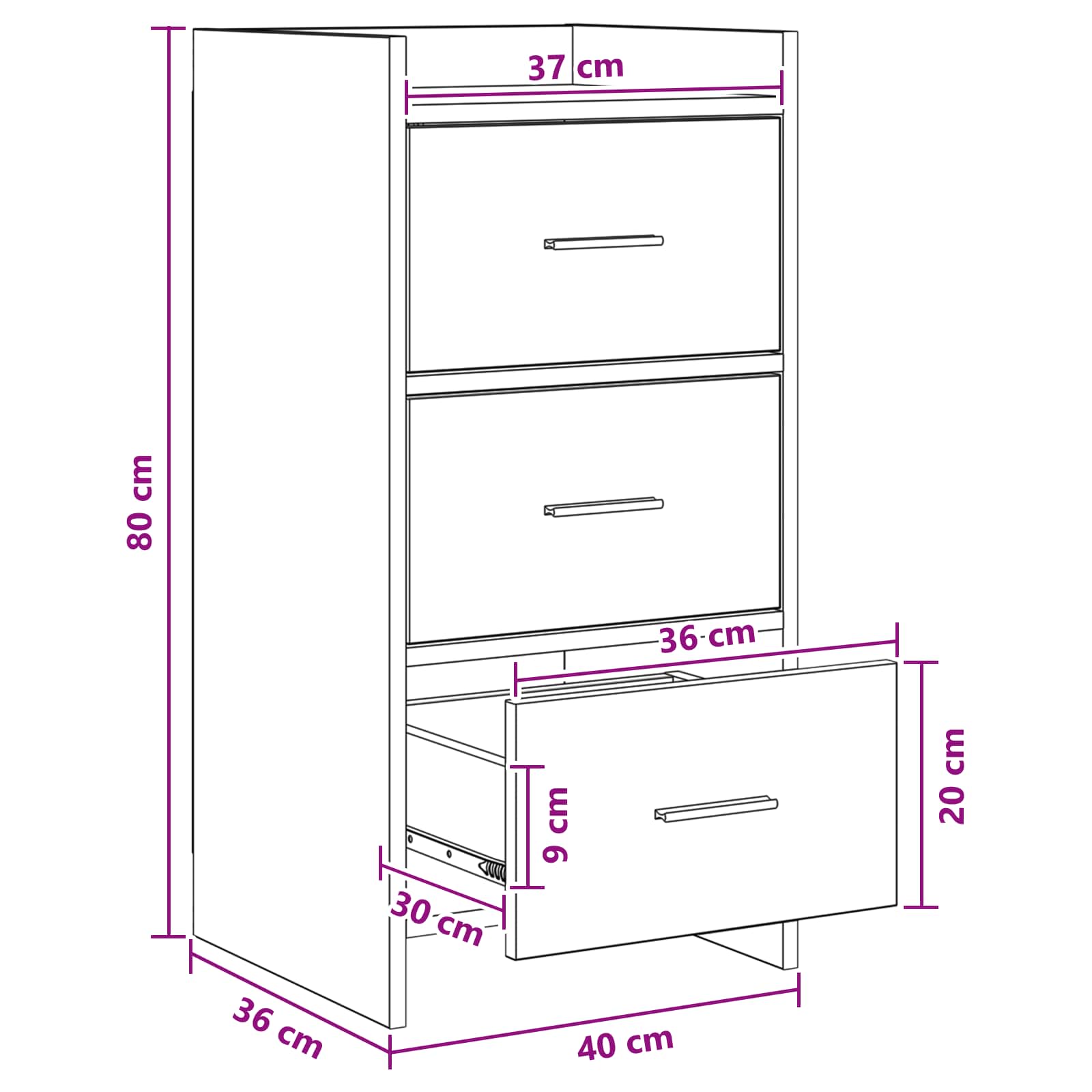 Sideboard Betongrau 40 x 36 x 80 cm Holzwerkstoff