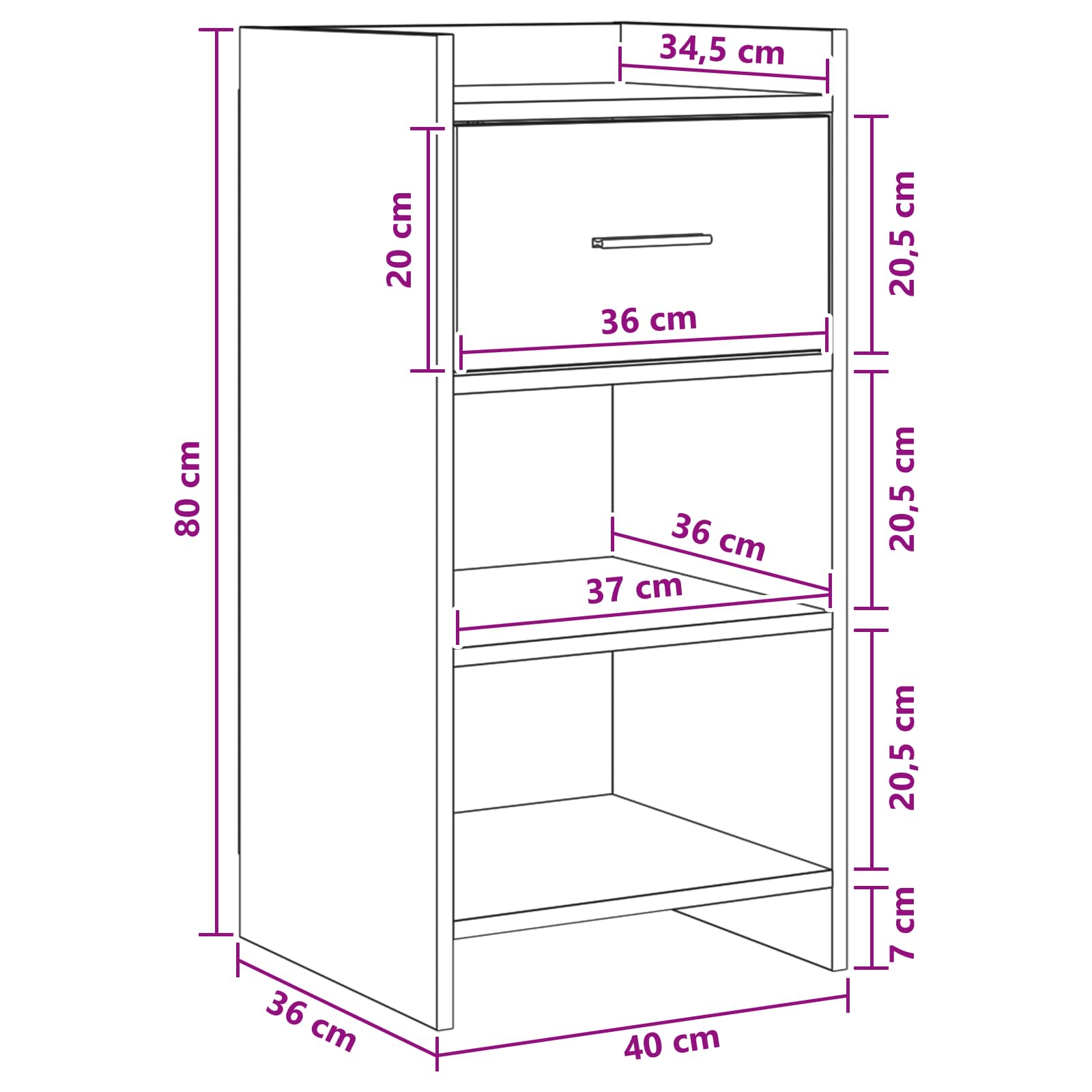 Sideboard Altholz 40 x 36 x 80 cm Holzwerkstoff