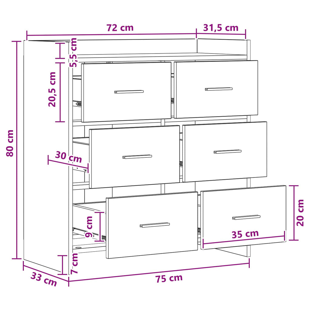 Sideboard Betongrau 75 x 33 x 80 cm Holzwerkstoff